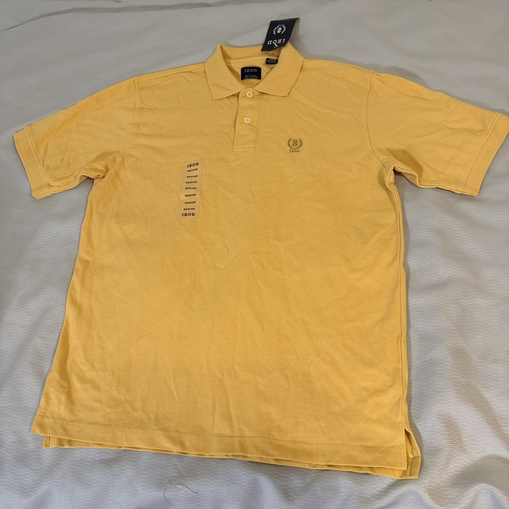 IZOD Silk Wash Men's Polo Shirt M Yellow 100% Cotton Short Sleeve Stretch Logo